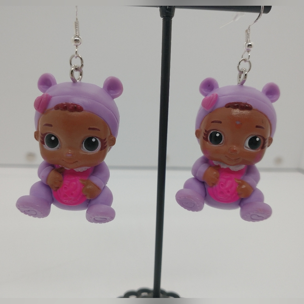 Earrings Doc McStuffins Maya Teddy Bear Toy Handmade 925 Silver Hook Dangle
